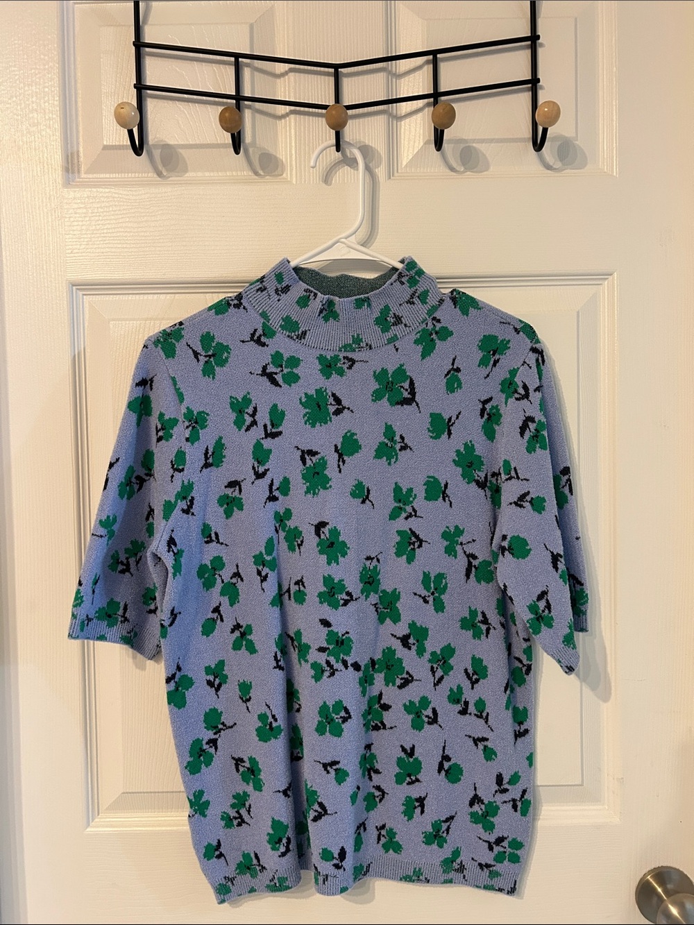 Ann Taylor Blue Floral Short-Sleeve Polo Knit Shirt